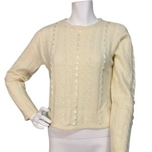Liz Claiborne Ivory sweater with ribbon and bead embellishments NWT, sz. Small